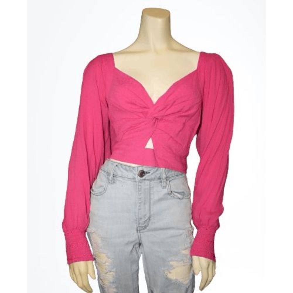B O G Collective Pink Peasant Crop Top